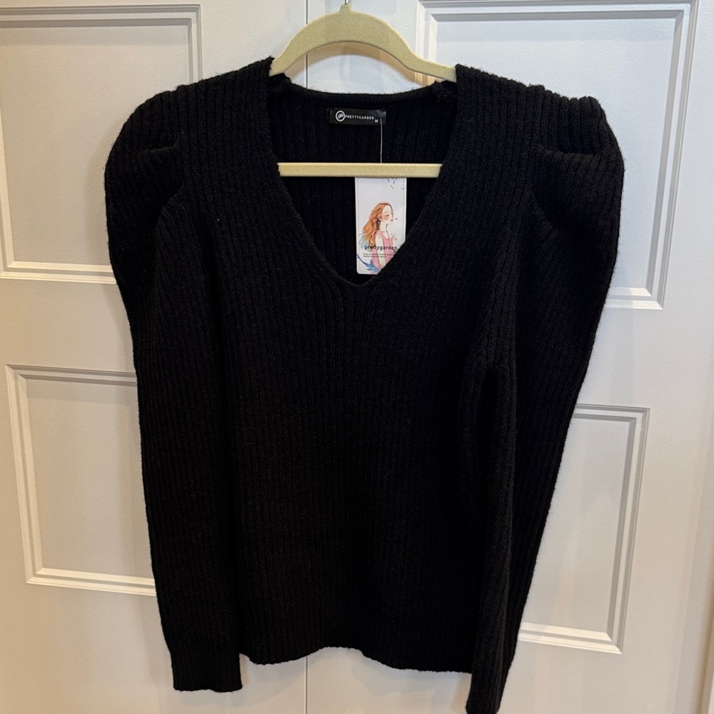 Black V-Neck Ribbed‎ Sweater - Picture 2 of 3